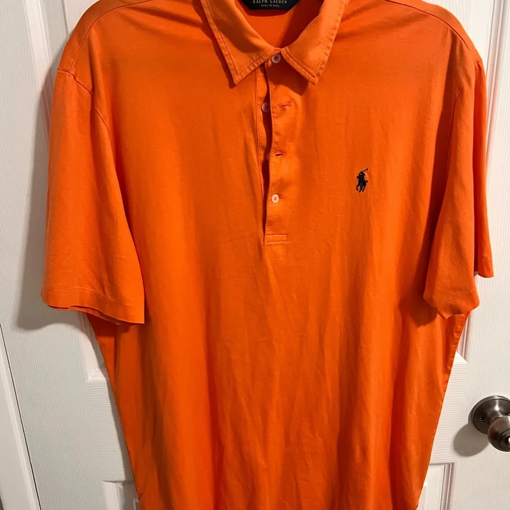 Polo Ralph Lauren Men's Polo Shirt Size Large Orange Blue Pony Logo Short Sleeve
